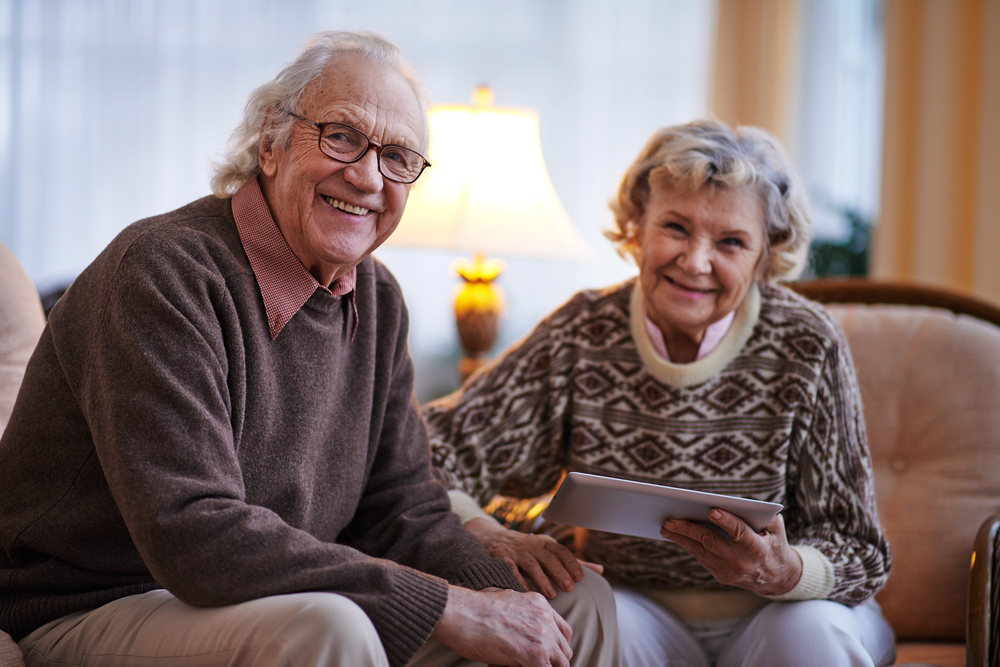 Senior couple looking happy